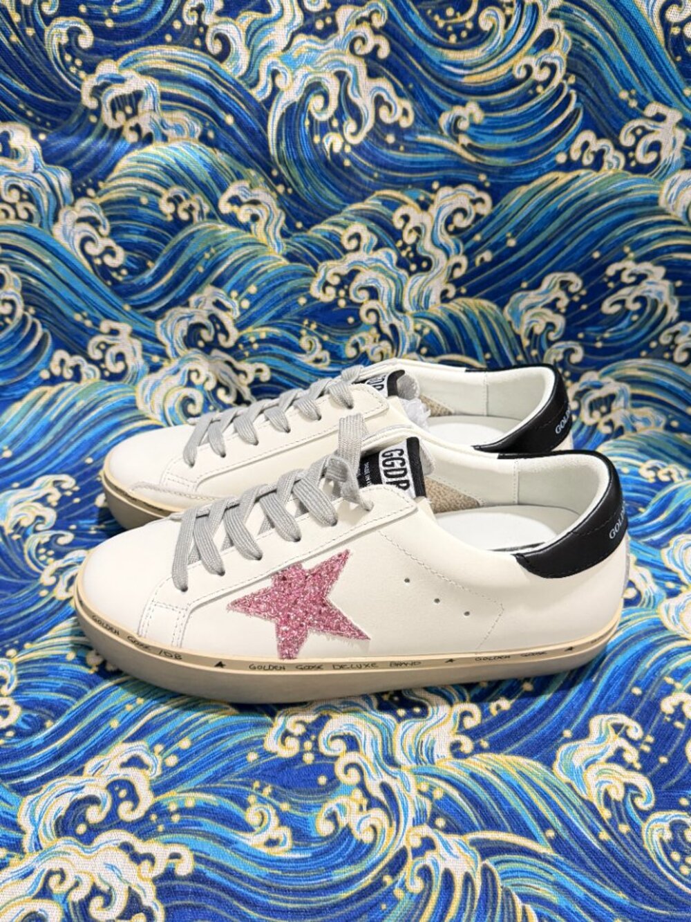 Golden Goose GGDB White Leather Sneakers Pink Glitter Star Unisex Casual Shoes - Picture 2 of 10